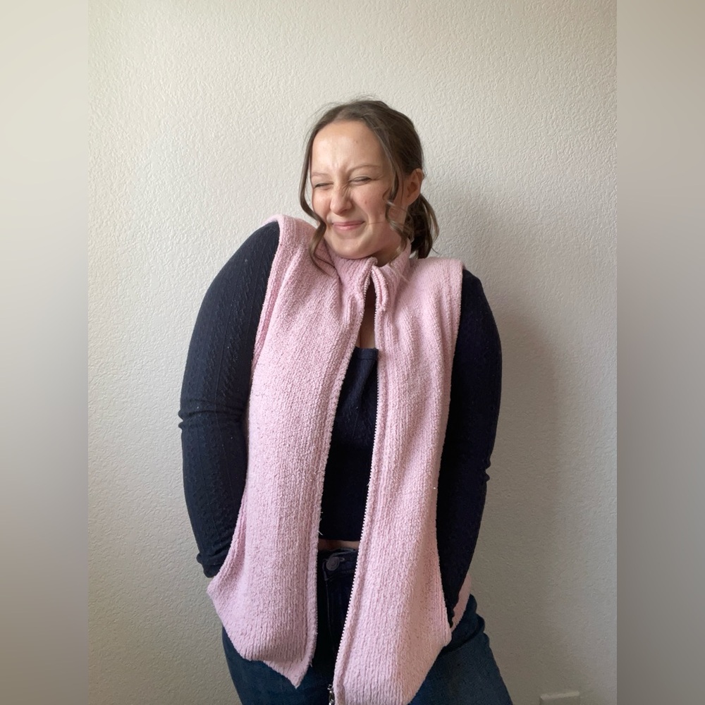 Pink Fuzzy Zip Up Vest